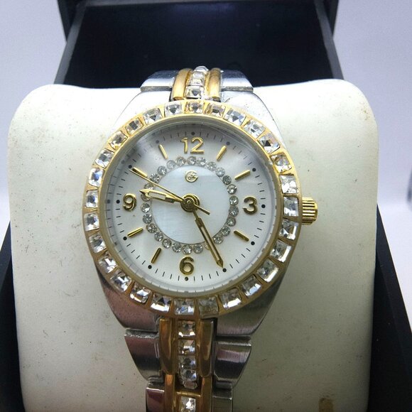 George Two-Tone Gold Silver Quartz Watch Rhinestone Accents Needs New Battery - Picture 2 of 7